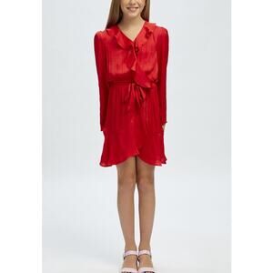 BARDOT Girl's Winona Wrap Dress Size 14 Fire Red Long Sleeve Ruffle NWT